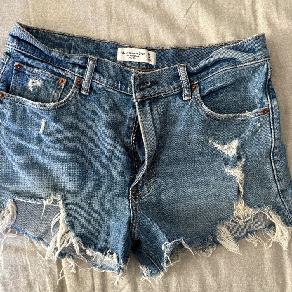 Abercrombie & Fitch Distressed Blue Denim Shorts
